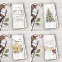 Gold Christmas Kitchen Towels Set - Champagne Gifts Waffle Weave Dish Towels for Kitchen, Have Yourself a Merry Little Christmas Hand Towel, Champagne Gifts Tea Towel, 16x24 Inches Set of 4