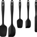 HOTEC 600 Heat Resistant BPA-Free Silicone Rubber Spatula Set,Kitchen Cooking Spatulas, Baking, Mixing for Non Stick Cookware, Dishwasher Safe, Black Set of 5