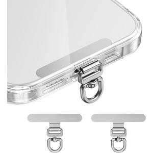 saxsion Phone Tether Tab & Lanyard Tab, 360° Swivel Clip - Ultra Thin Stainless Steel Universal Patch for All Phone Cases, No Block Charging (Fashion Silver*2)