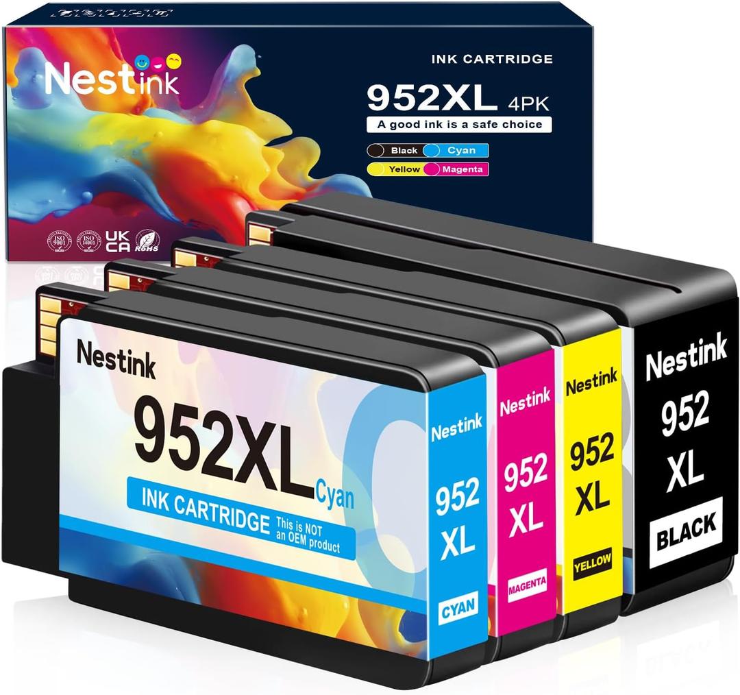 952XL Ink Cartridges Combo Pack Latest Upgrade Replacement for HP 952XL Ink Cartridges Combo Pack 952 XL for Officejet Pro 8710 8702 7720 7740 8700 8715 8210 OfficeJet 8702 Printers (4 Pack, B/C/M/Y)