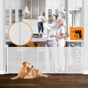 Reinforced No Drill 100" Wide Retractable Baby Gates No Drilling Retractable Dog Gates for Doorways Extra Wide No Drill Baby Gate with Support Bars Extra Long Baby Gate Retractable Pet Gates for Dogs (White)