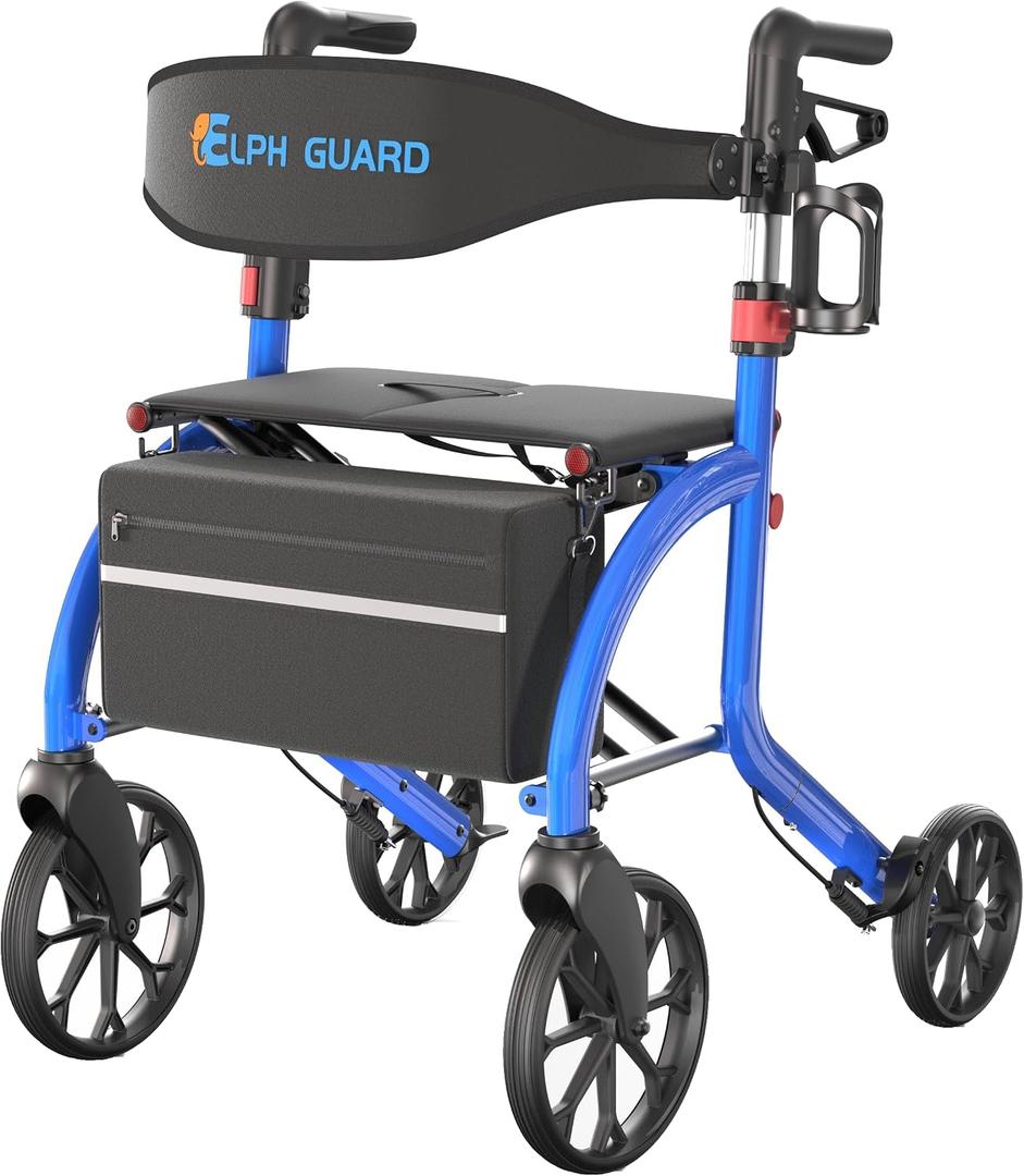 Rollator Walker with Seat for Seniors, 10" & 8" Wheels, 350 lb
16.9 lb Lightweight Foldable Aluminum Rollator with All-Terrain Wheels, Built-in Cable Brakes and Storage Bag