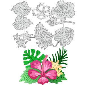 BENECREAT Hibiscus Cutting Dies, Flower Leaf Stencils Jungle Leaf Decorative Embossing Stencils for Scrapbooking, Photo Album, Greeting Card Making, 4.6x6