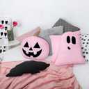 Huwena 3 Pcs Pink Halloween Pillow Decor Happy Halloween Pumpkin Ghost Bat Shaped Throw Pillow Crystal Velvet Wool Decorative Cushion Pillowcase for Couch Sofa Bed Decoration