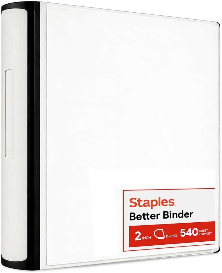 2 x Staples Heavy-Duty 2-Inch D-Ring Binder, Black – Large Capacity 3-Ring Binder for School & Office Use