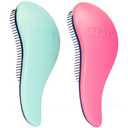 Crave Naturals Glide Thru Detangler Brush Pack of 2 - Curly Hair Brush for Women and Kids - Wet and Dry Comb for Adults - Soft Flexible Bristles for Gentle Use - Turquoise and Pink