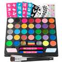 Maydear Face Painting Kit for Kids, 32 Colors Water Based Makeup Palette with Stencils, Glitters, Rainbow Split Cake, Hair Dye Clips, for Parties, Halloween, Safe Professional Face Body Paint Kit