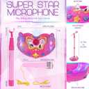 Mozlly Super Star Kids Karaoke Machine with Microphone Stand Playset - Pink Microphone with Stand with Built-in Jack and Speaker for MP3 Player, Singing Toys for Girls and Boys with Music and Light