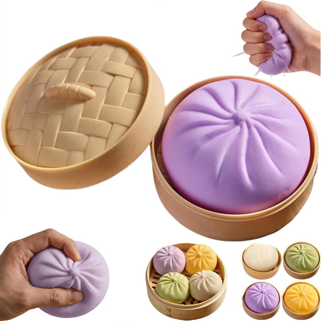 Giant Glitter Dumpling, Giant Dumpling Squishy, Mega Rainbow Dumplings, Cute Anxiety Relief Fidget Toy, with Steamer Box,Soft Squeeze Decompression Dough for Adults (Purple)