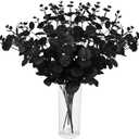 STEFORD 18 Pcs Black Artificial Eucalyptus Stems, Artificial Flowers Faux Eucalyptus Leaves Branches Bouquet for Table Centerpieces Black Silk Flowers Halloween Home Decor