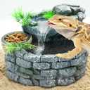 MIXJOY 2 in 1 Reptile Water Fountain with Food Dish 550ML, Terrarium Reptile Waterfall Drinking Fountain, Reptile Water Dispenser for Bearded Dragon Gecko Tree Frog Turtle Chameleon Leopard Lizard
