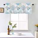 Summer Starfish Coral Kitchen Curtains Valances for Windows Beach Coastal Seashell Window Curtain 54x18 Inch Blue White Short Rod Pocket Bathroom Treatment Valance for Living Room Bedroom Decor