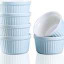 Ramekins 6oz Oven Safe, Creme Brulee Ramekin and Souffle Dishes, Porcelain Baking Bowls, Dipping Sauce Dish.Pudding Cups, Set of 6, Blue.