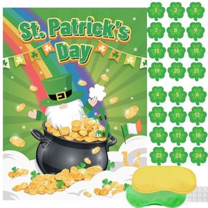 Roscid St. Patrick's Day Party Game Set, Pin The Shamrock on Leprechaun with 24 Stickers, 2 Eye Masks, Classroom Activities Poster Kit