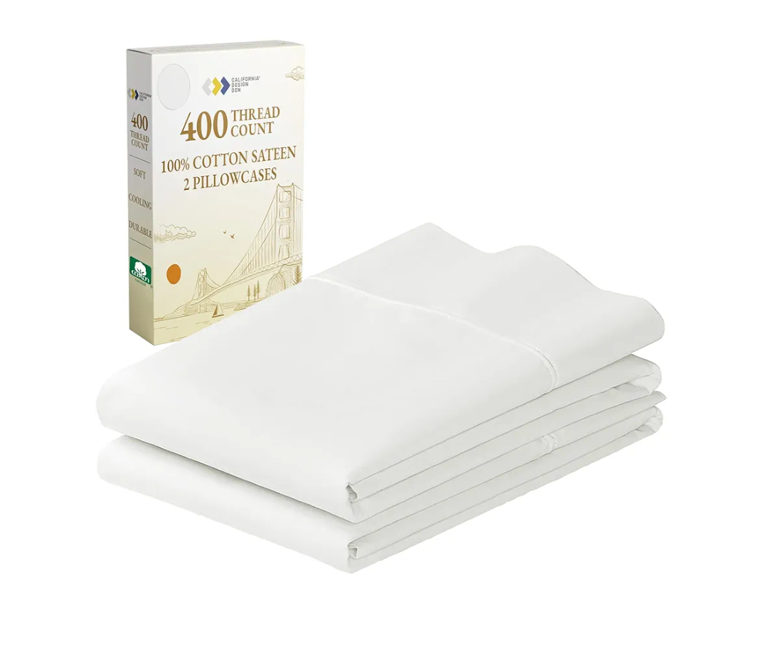 California Design Den Standard Queen Size Pillowcase Set - 400 Thread Count, 100% Cotton Sateen, Set of 2 Pillow Covers, Breathable, Cooling, Soft for Quality Sleep - Pale Ivory