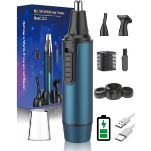 AREYZIN Ear and Nose Hair Trimmer for Men and Women Professional USB Rechargeable Nose Trimmer Nose Clippers Eyebrow Facial Hair Trimmer Body Grooming Kit IPX7 Waterproof Dual Edge Blades (Blue)