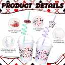 32 Set Casino Party Plastic Cups with Lids and Straws, 12 oz Frosted Drinking Poker Cups Bulk Las Vegas Tailgate Decorations for Casino Night Las Vegas Poker Game Party Supplies