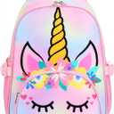 Kids Backpack Girls School Backpack Preschool Kindergarten Unicorn Toddler BookBag with Chest Clip (Tie Dye headband)