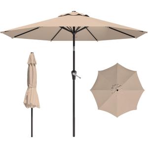 9 FT Patio Umbrella for Outdoor, Outdoor Table Umbrella with Push Button Tilt and Crank, Outdoor Patio Umbrellas with 8 Sturdy Ribs for Market, Garden, Pool (Beige)