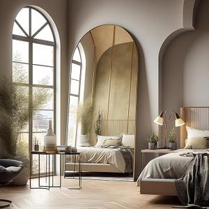 Floor Mirror, Oversized Full Length Arched Mirror, Large Standing or Wall Mounted, 76"34", Aluminum Frame - Gold