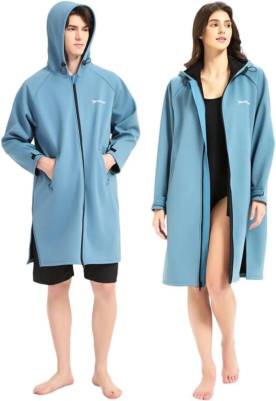 Waterproof Swimming Parka, Windproof Fleece Lined Surf Poncho Coat, Water Resistant Oversized Jacket for Swimming, XL