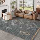 ILANGO Area Rug 8'x10' for Living Room Bedroom Washable Moroccan Boho Rugs for High Traffic Area Non Slip & Non-Shedding Rugs Fade Resistant Carpet for Kitchen Office (Dark Grey)