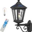 Solar Outdoor Wall Lights, Exterior Wall Mounted Lighting with Remote LED Solar Sconces Dusk to Dawn Porch Latern Waterproof Outside Lights for House Patio Doorway Porch Walkway, Black, Small