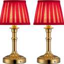 KDG Cordless Portables Table Lamp Set of 2, LED Fabric Shade Small Desk Lamps, 5000mAh Battery Powered Lighting, 2700K Stepless Dimmable Light for Living Room, Dining Room, Bedroom (Bronze+Red)