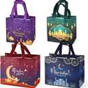 4PCS Ramadan Mubarak Reusable Gift Bags, Assorted Sizes Treat Bags with Handles, Ramadan Mubarak Party Bags, Multifunctional Non-Woven Ramadan Bags for Gifts Wrapping, Ramadan Kareem Party Supplies