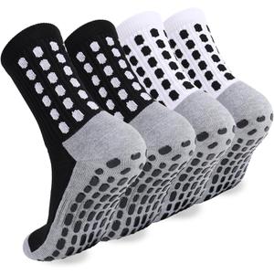ZXOLDZX 2/4/6 Pairs Men's Soccer Socks Grip Pads Non Slip Football Baseball Soccer Socks for Men Women (White)