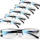 6 pack Business Style Reading Glasses Men - Blue Light Blocking Metal Frame Spring Hinge Durable Readers for Men Women +1.75