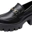 DREAM PAIRS Women Loafers Platform Chunky Heel Slip On Lug Sole Casual Dressy Office Business Shoes (11, Black-pu)