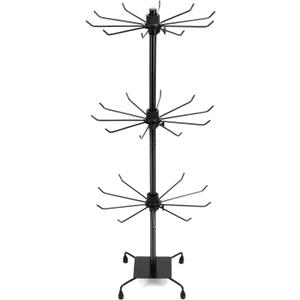 QWORK 3-Tier Rotating Metal Jewelry Display Stand  Adjustable Tabletop Holder for Necklaces, Earrings & Key Rings (1 Pack, Black)