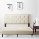 LUCID Full Bed Frame with Diamond Tufted Upholstered Headboard Full Size Platform Bed Frame Removeable Wood Slats No Box Spring Needed Easy Assembly Pearl