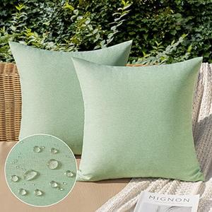 MIULEE Pack of 2 Decorative Outdoor Solid Waterproof Throw Pillow Covers Faux Linen Garden Farmhouse Cushion Cases for Patio Tent Balcony Couch Sofa 18x18 Inch, Sage Green