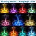 6.3" Solar Bird Bath Fountain with Battery & Color Changing LED Lights Solar Powered Water Fountain Pump with 5 Nozzles, Anti-Floating Poles for Bird Bath, Garden Pond & Backyard Lotus