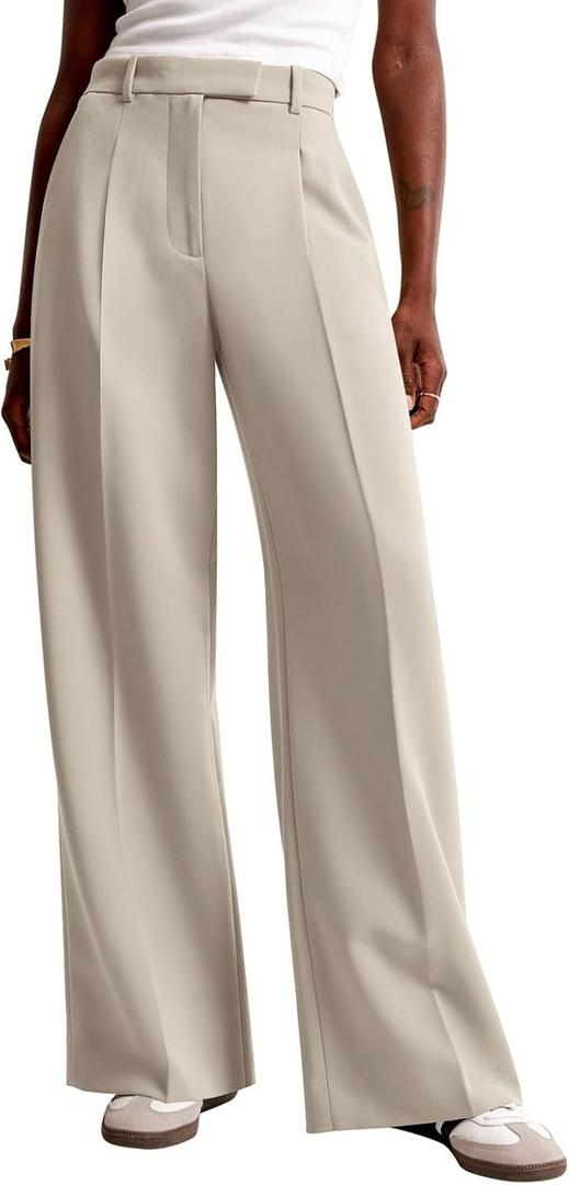 NIMIN Women Wide Leg Pants High Waisted Business Casual Work Trousers Dressy Pants with Pockets (Beige, M)