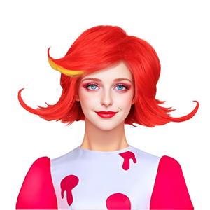 FantaLook Medium Red with Yellow Cosplay Wig for Women Halloween Costume