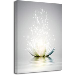 LZIMU Zen Canvas Wall Art White Lotus Flower Bloom in Water Picture Prints Wall Decor Framed Grey Painting for Yoga Spa Meditation Spiritual Room Decor (16x24in (40x60cm), Zen Artwork-3) (24L" x 16W")