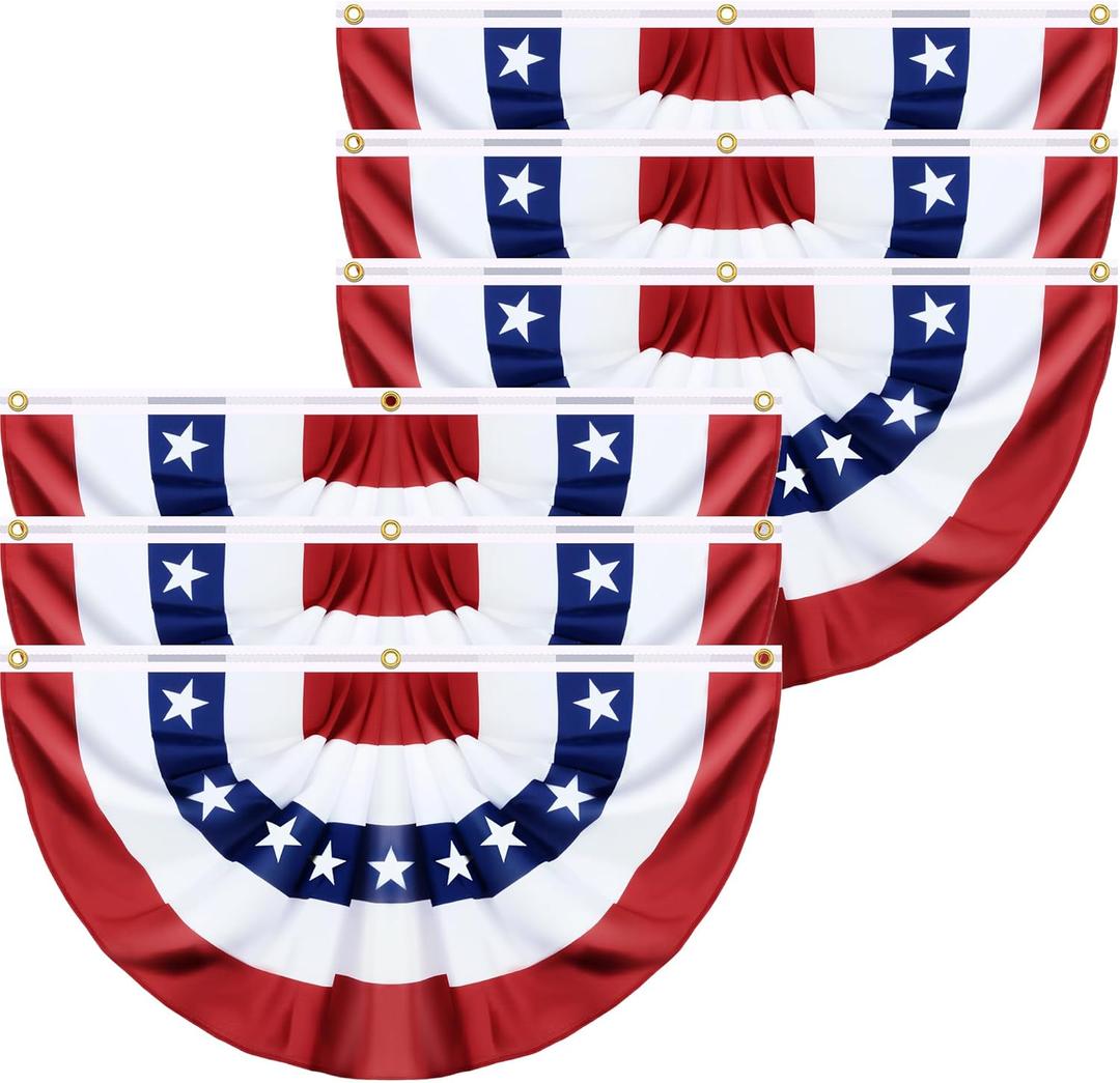6 Pack 1.5 X 3 Feet American Bunting Flag USA Pleated Fan Flag 4th of July Decorations Memorial Day Patriotic 100% Polyester Half Fan Banner Fourth July Independence Day Outdoor Indoor Decor