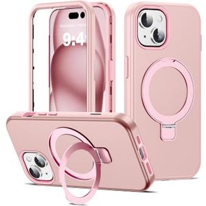 Compatible with iPhone 15 Case 6.1'' with Magnetic Ring Stand [Military Drop Protection][Compatible with Mag-Safe] Shockproof 15 Phone Case for Men Wowen,Rose Gold