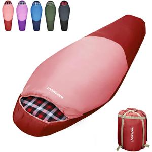 Cold Weather Mummy Sleeping Bag Flannel 0 Degree Winter Sleeping Bag Machine Washable Heavy Duty for Adults, Teenager with Compression Sack 4 Seasons for Camping Hiking Traveling (32F Under 6.56, RED)