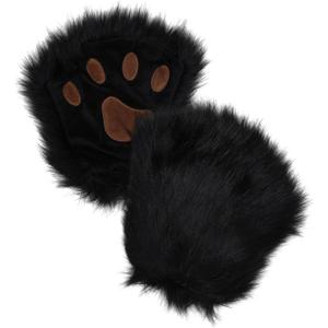 Bear Paws Gloves Furry Wolf Gloves Winter Faux Fur Fingerless Gloves Halloween Animal Cosplay Costume Adults Teens (One Size, Black)
