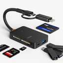 Memory Card Reader, 6in1 USB 3.0 and Lightning to SD Micro SD MS CF Card Reader Adapter with 5Gbps USB-A/C Data Ports, 4 Cards Simultaneously Read and Write, for iPhone, Laptop, MacBook, iPad and More