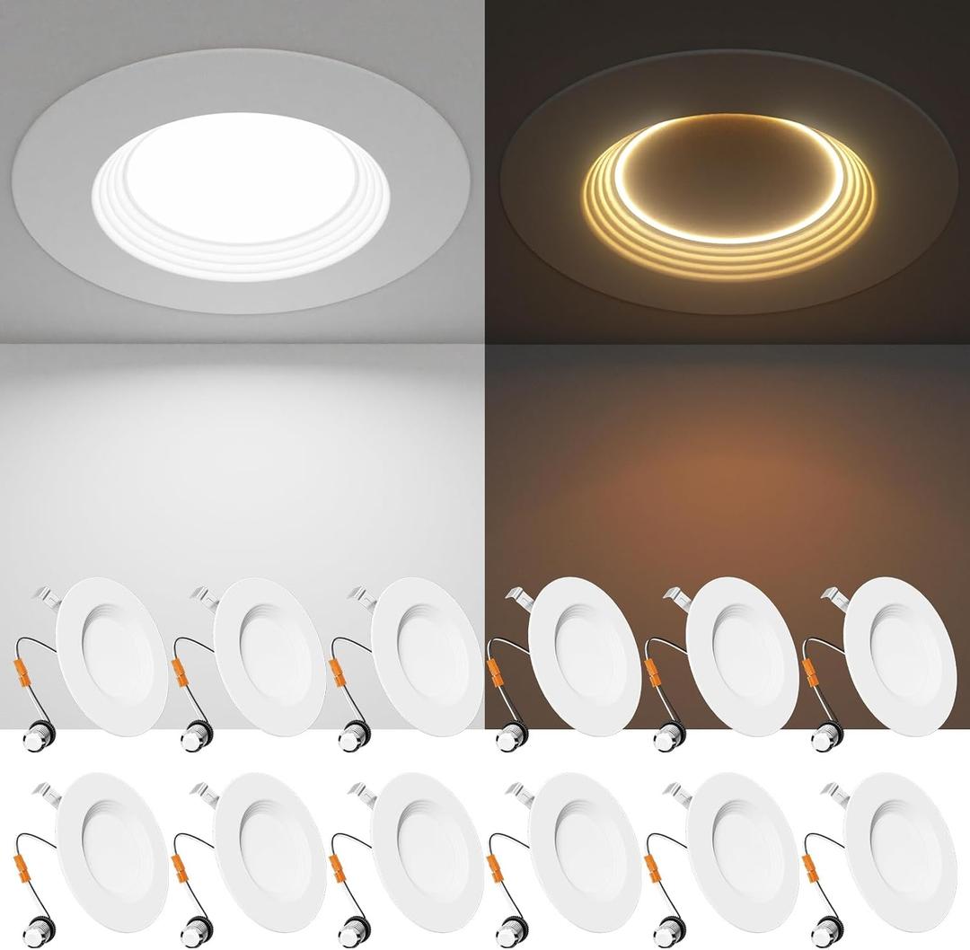 Ensenior 5/6 Inch 5CCT LED Can Lights with Night Light 12 Pack, Retrofit Led Recessed Lighting, Baffle Trim, Dimmable, 9W=110W, 1000LM, IC Rated - FCC