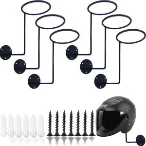 TIHOOD 6PCS Motorcycle Helmet Rack, Metal Helmet Hanger, Wall Mounted Helmet Holder, Ball Rack and Hat Rack, Multifunctional Helmet Rack