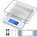 BOMATA Upgraded Small Food Scale, 0.1 g/0.001 oz High Precision, 3000 g/6.6 lb, with New Hold Function and Larger Display, USB Rechargeable, Digital Kitchen Scale for Small Item, Jewelry, Silver