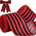TONIFUL 2 Rolls-2 Inch Red and Black Striped Wired Ribbon,Red and Black Stripe Wired Ribbon for Gift Wrapping, Indoor, Bows Making, Wedding Birthday Party Decoration (6yds/roll)