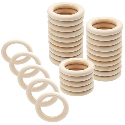 Uenhoy 30 Pcs 50mm/2" Natural Wood Rings, Unfinished Wooden Rings for DIY Craft, Macrame Rings, Jewelry Making