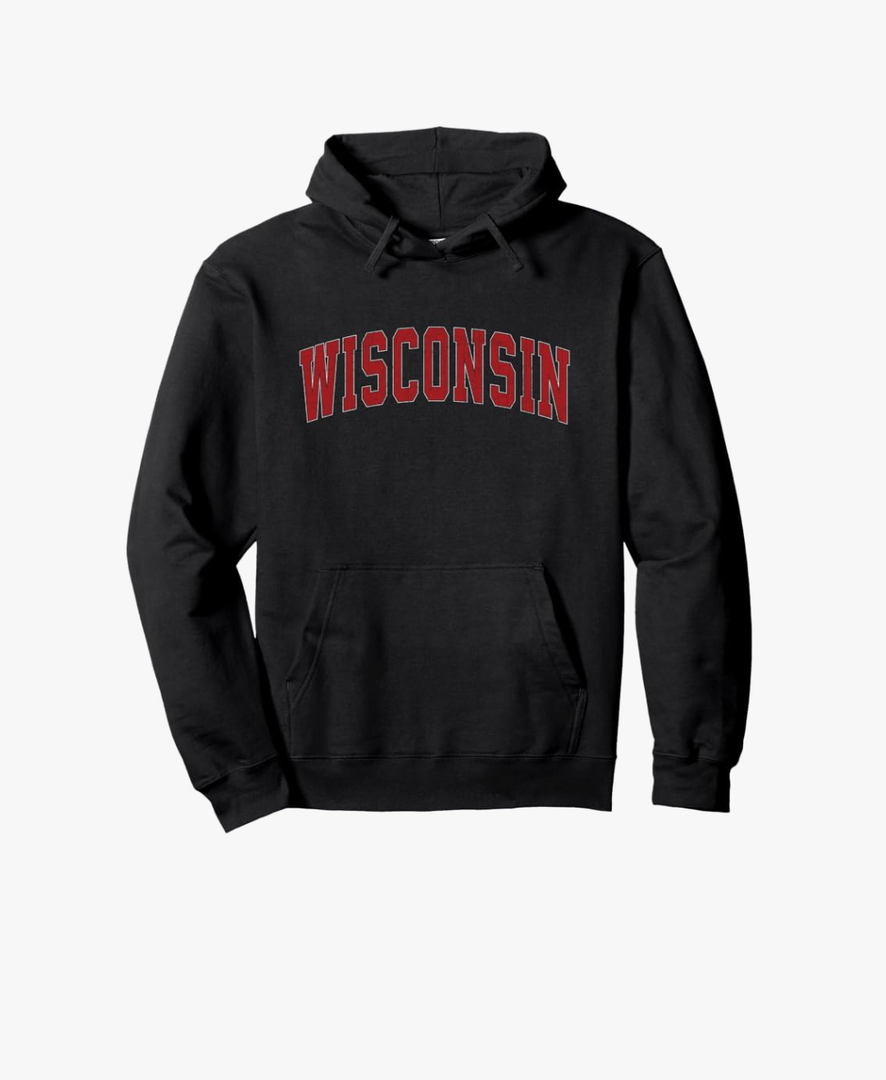 Wisconsin WI Retro Vintage Athletic Sports Design Red Style Pullover Hoodie Size Large